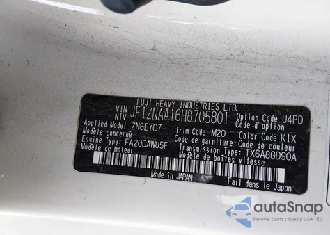 2017 Toyota 86 z USA, uszkodzony, nr VIN JF1ZNAA16H8705801